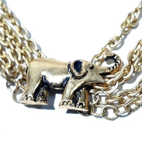 Multi 5 Strand Chain Elephant Necklace Gold-tone Choker Collar - Picture 3 of 5